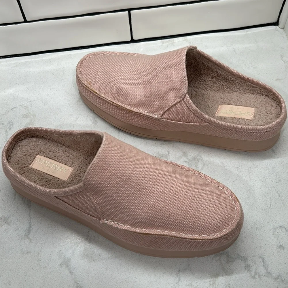 Sperry Moc-Sider Mule Canvas Hemp 10M Blush Pink Casual Slip On Comfortable NWOT
